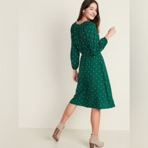 Old Navy Green A-Line Dress with Bishop Sleeves